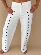 White Button-Detail Wide-Leg Pants