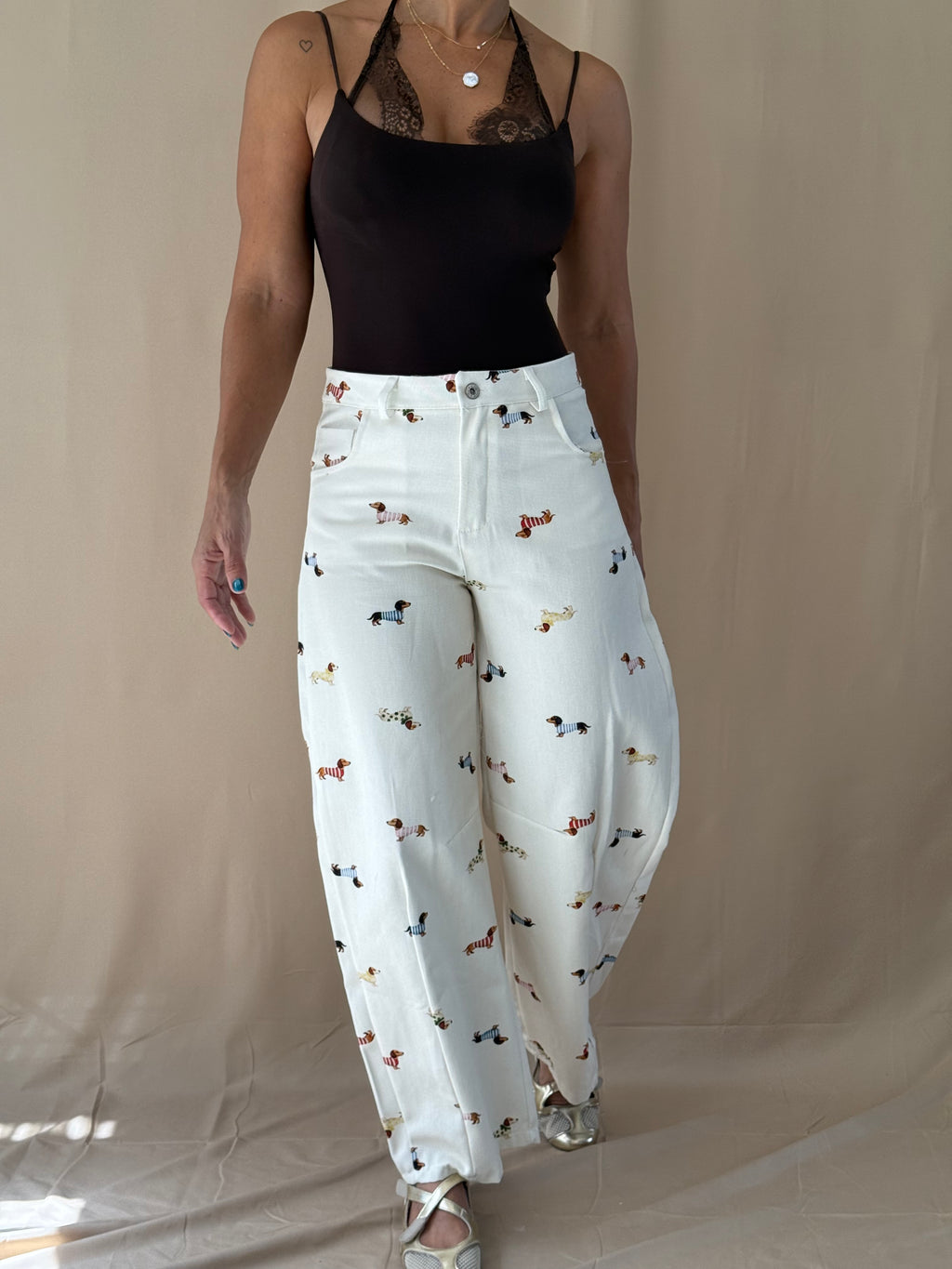 Denim Puppy Print Pants