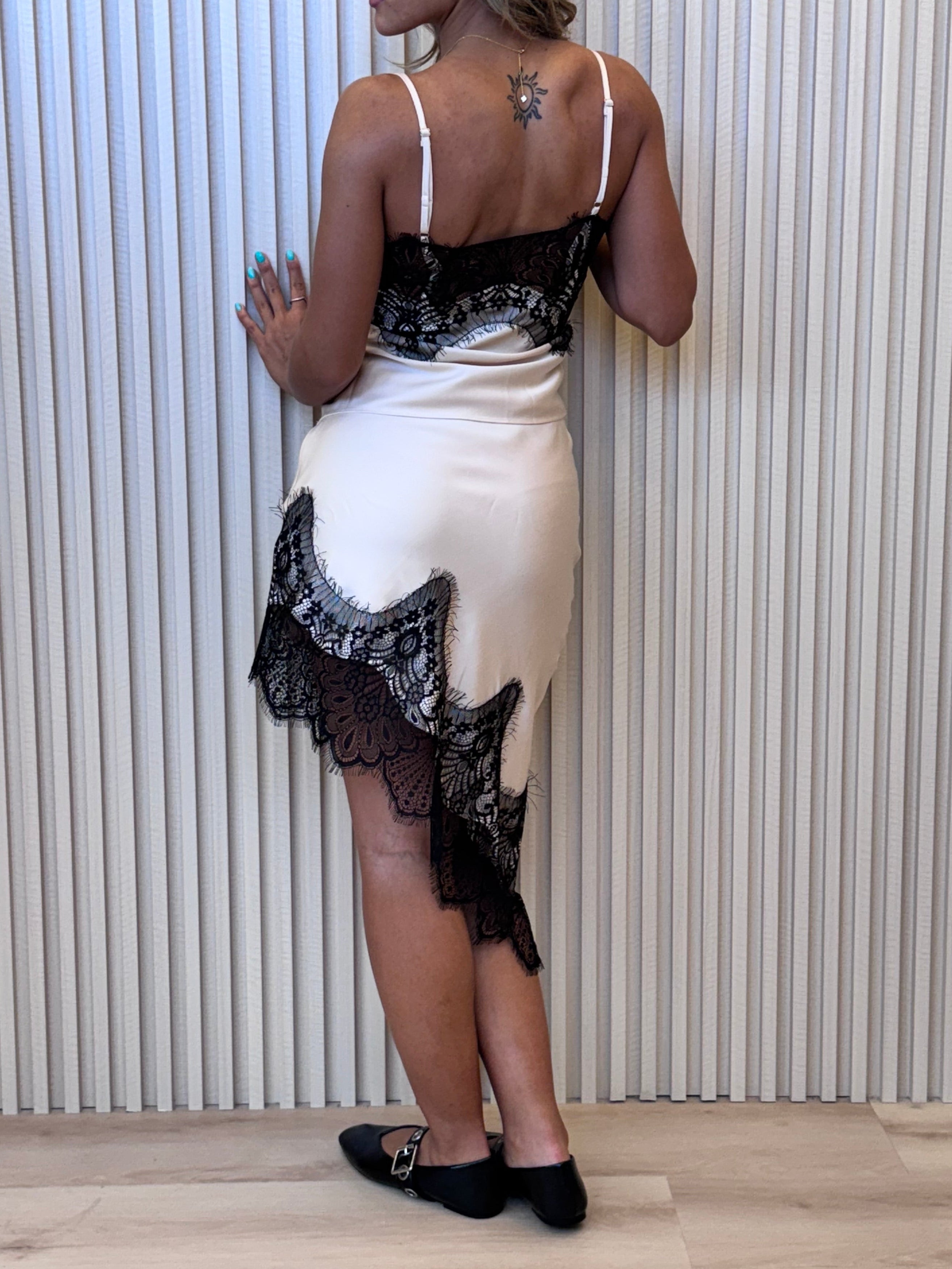 Champagne/Black Satin Lace Set