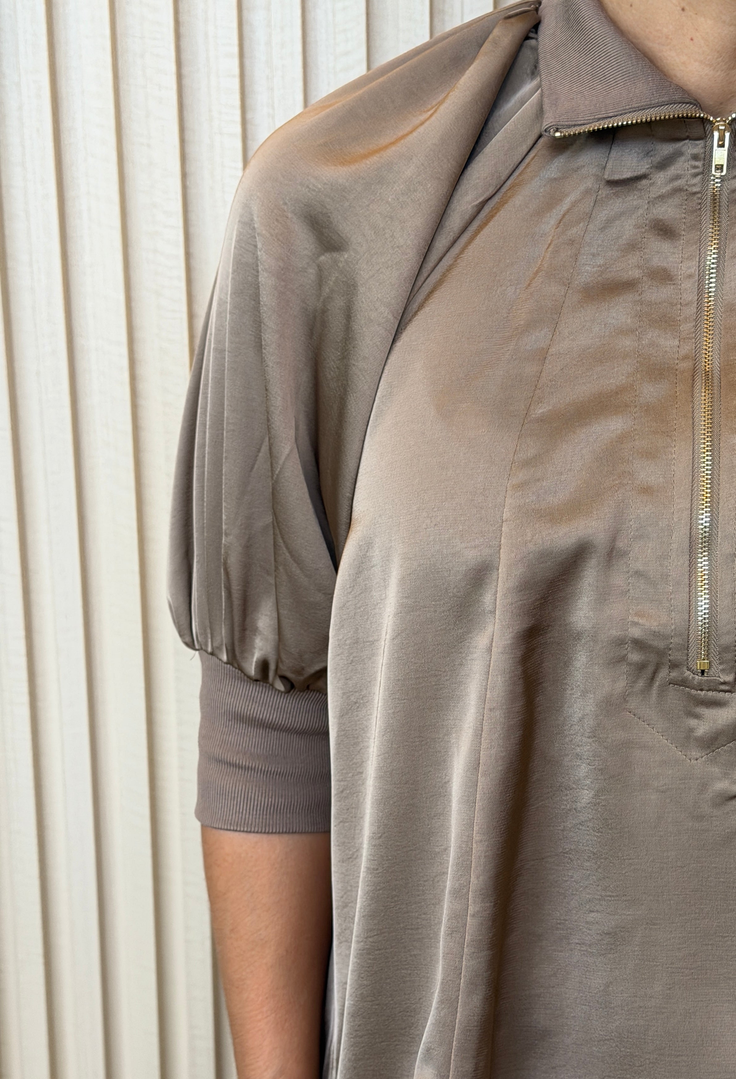 Mock Neck Band Puff Sleeve Blouse