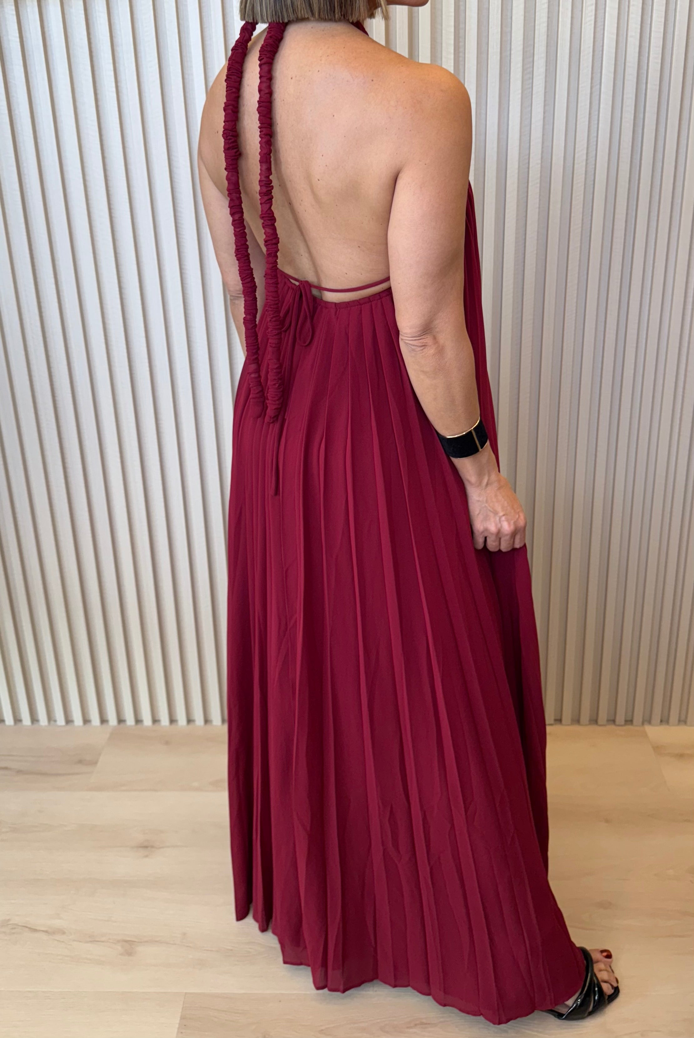 Halter Scrunched Pleat Maxi Dress