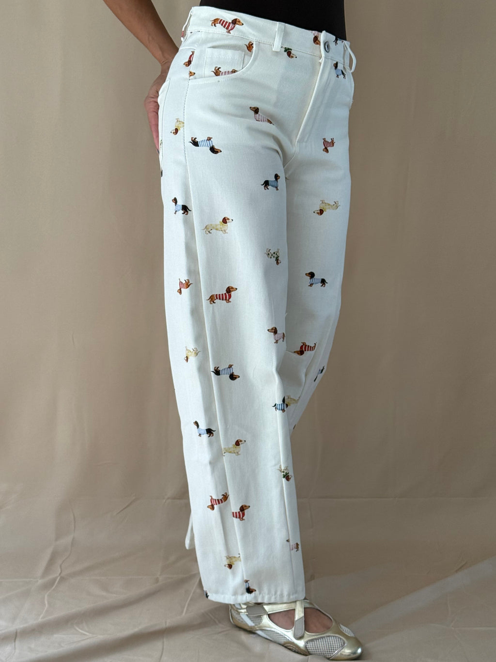Denim Puppy Print Pants