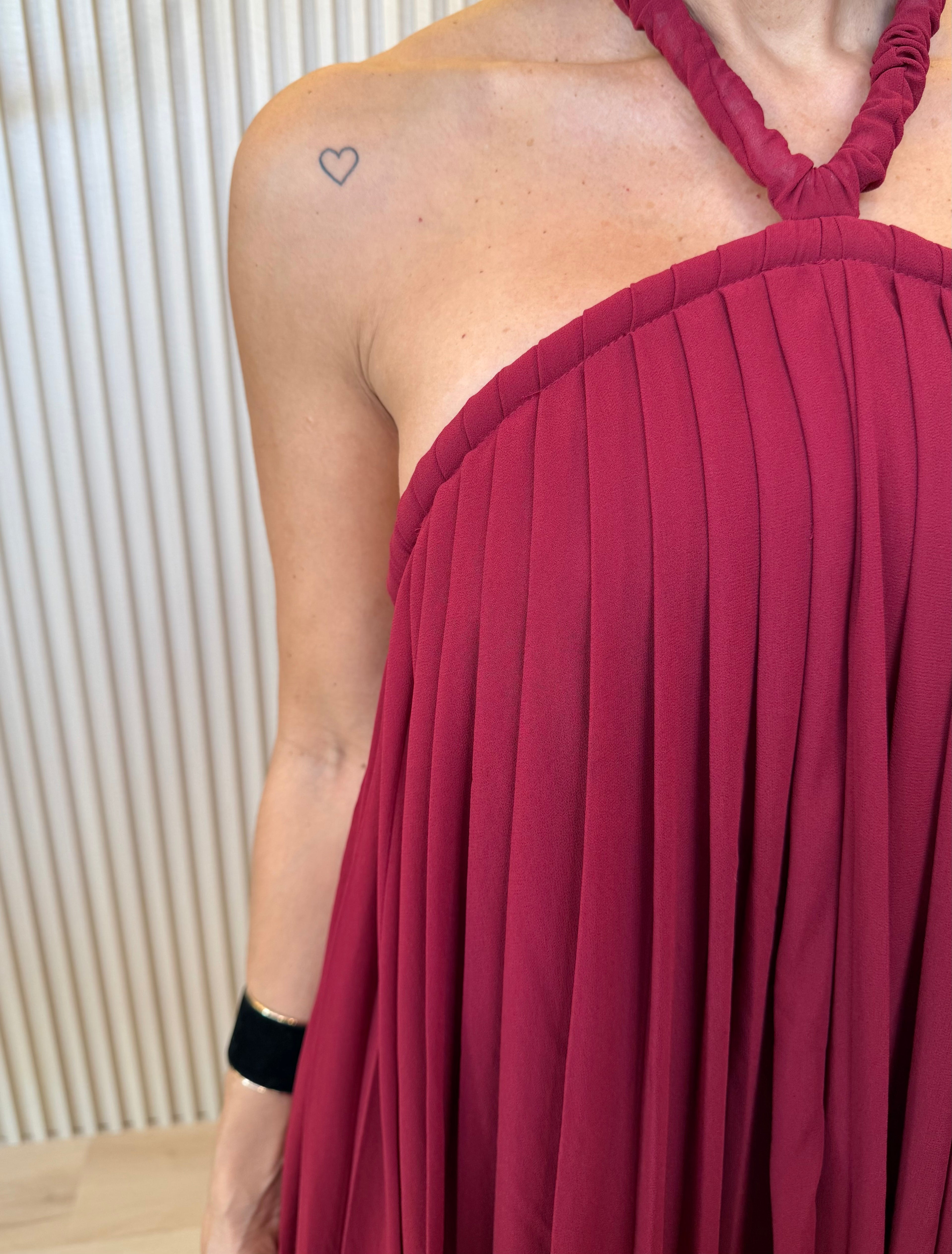 Halter Scrunched Pleat Maxi Dress