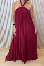 Halter Scrunched Pleat Maxi Dress