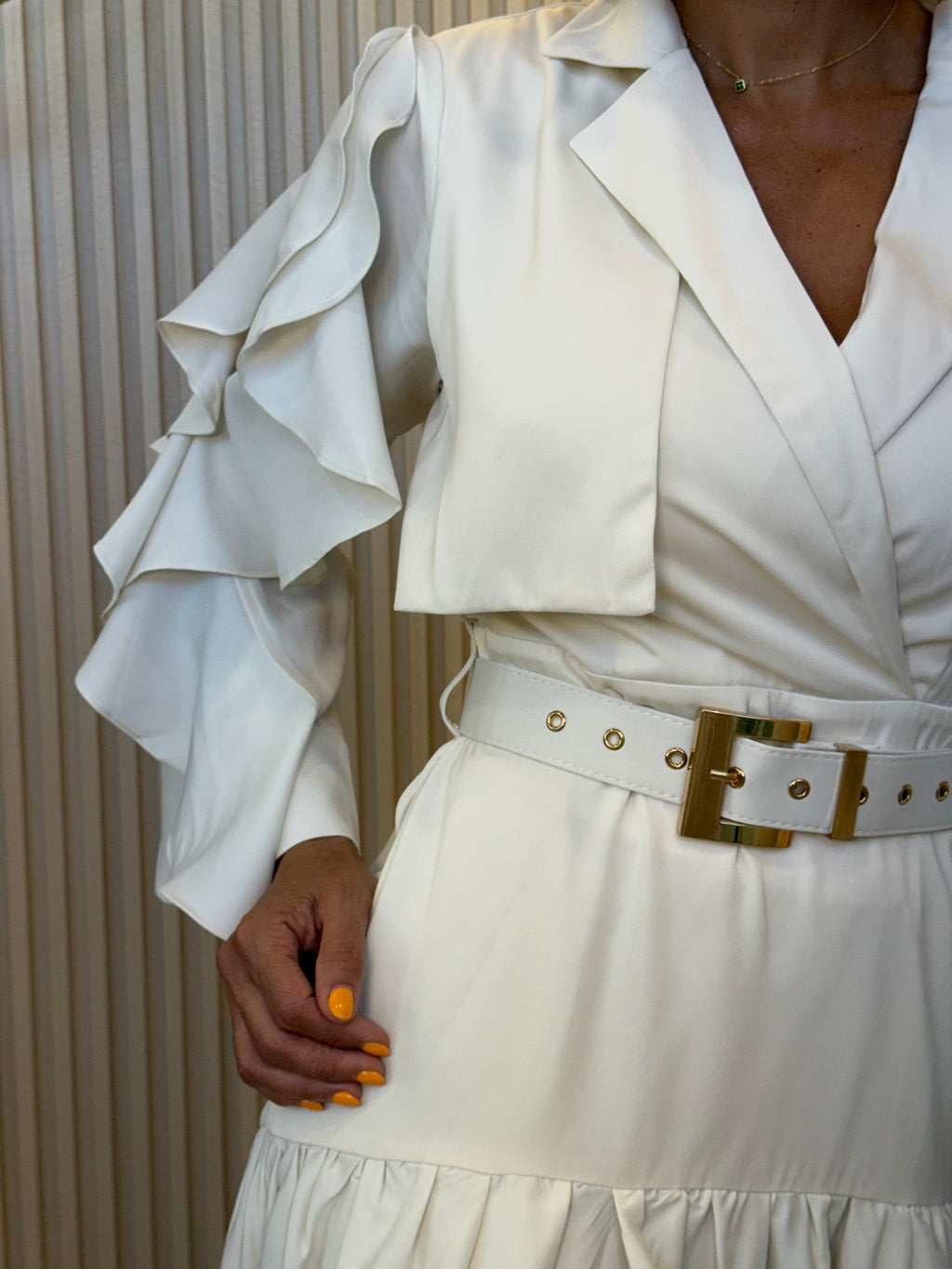Collared Long Ruffle Sleeve Dress