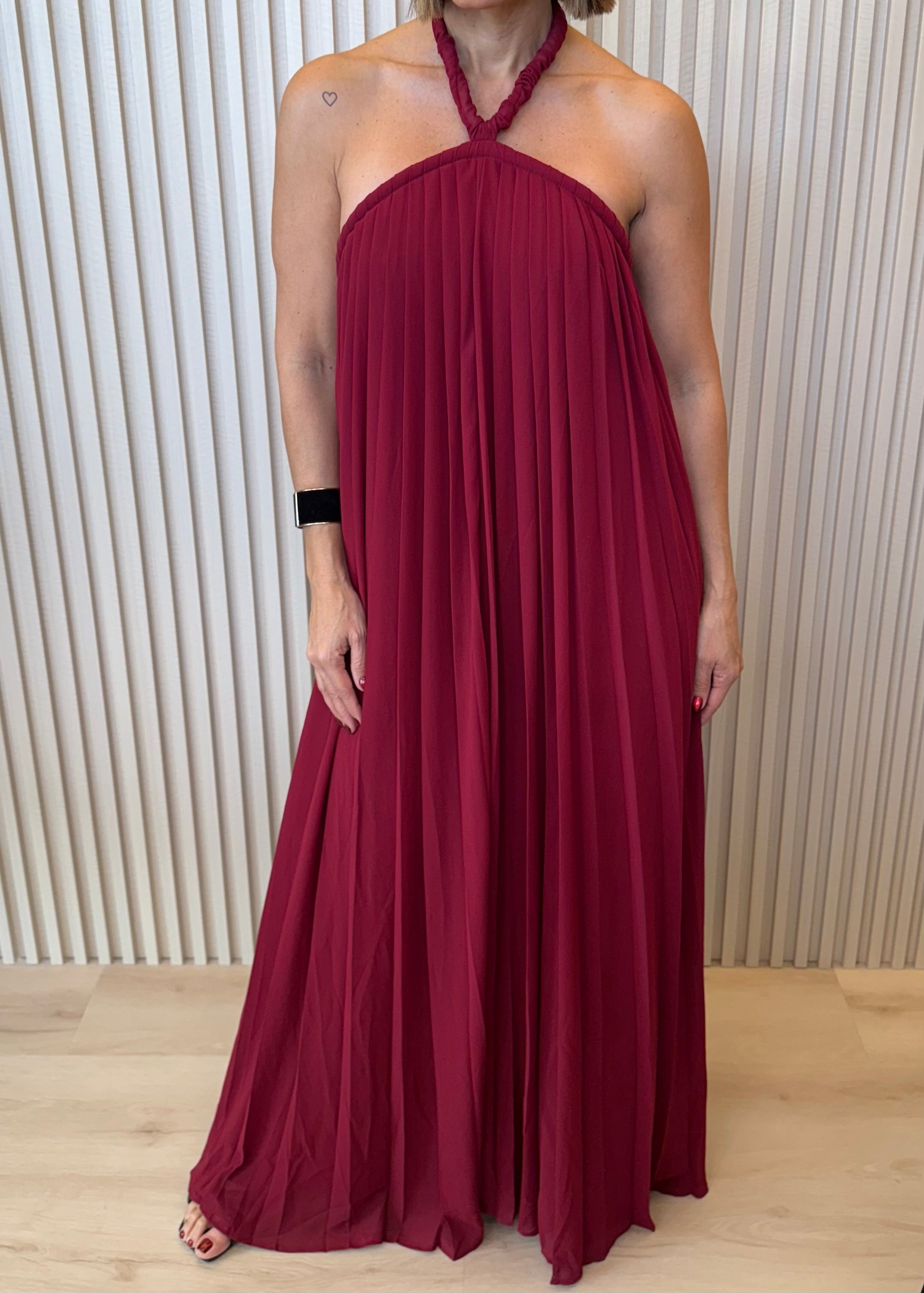 Halter Scrunched Pleat Maxi Dress