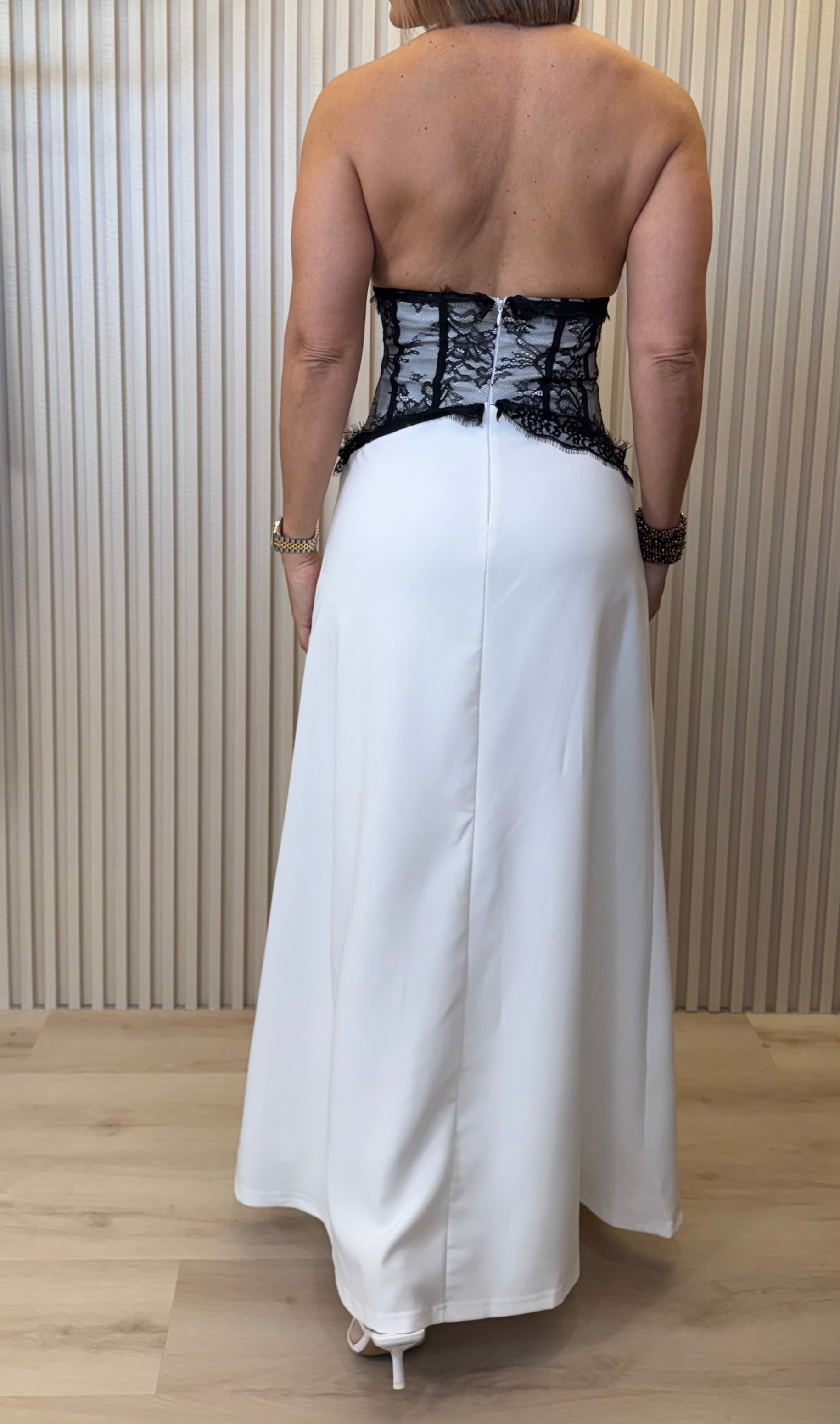 Off White Maxi Dress Lace Waist
