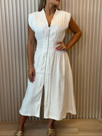 V-Neck Shoulder Padded Dress