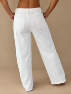 White Button-Detail Wide-Leg Pants