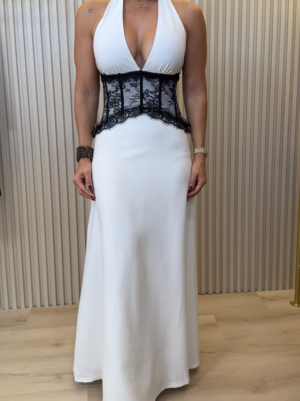 Off White Maxi Dress Lace Waist