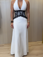 Off White Maxi Dress Lace Waist