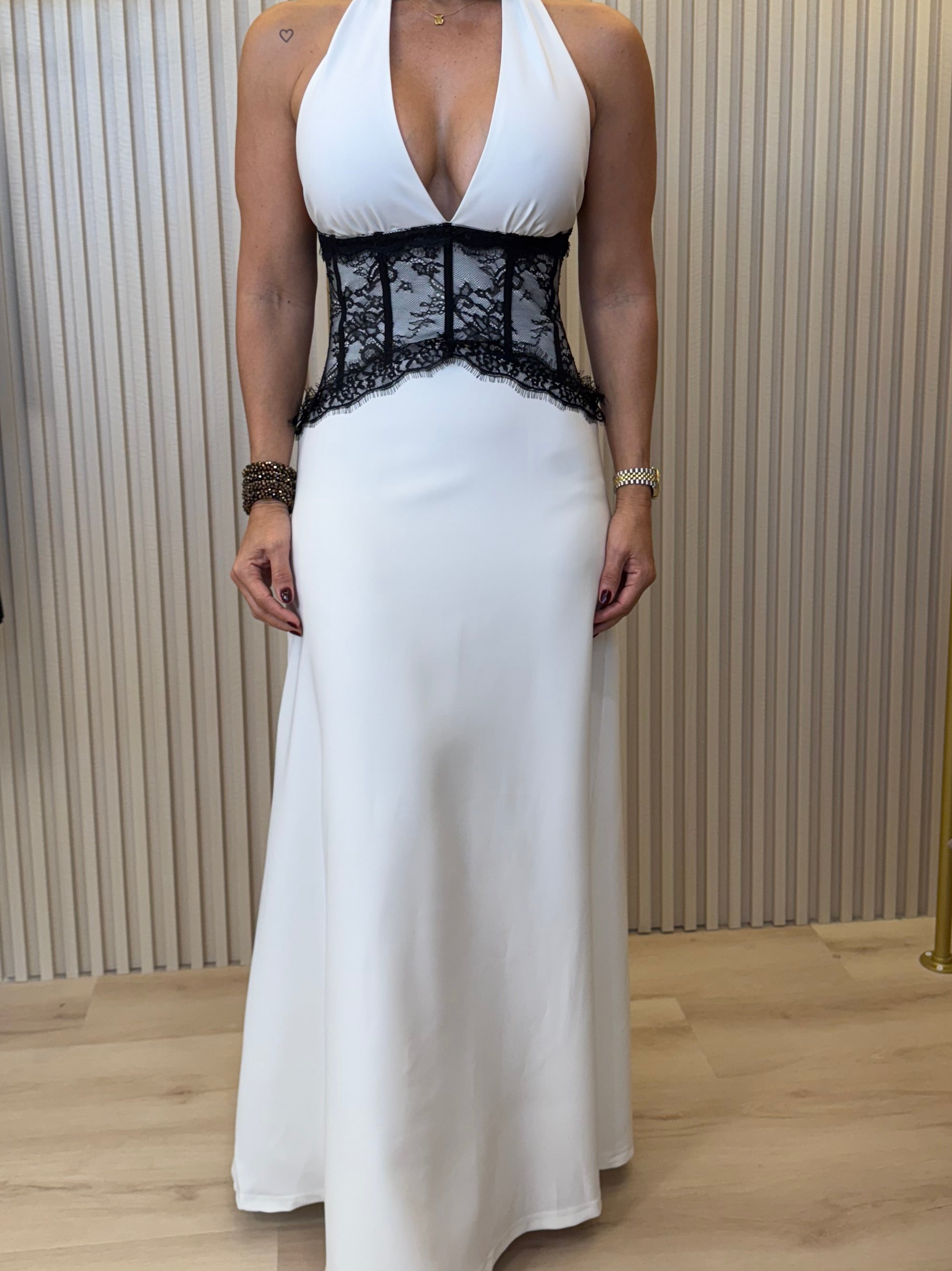 Off White Maxi Dress Lace Waist