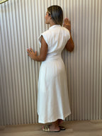 V-Neck Shoulder Padded Dress