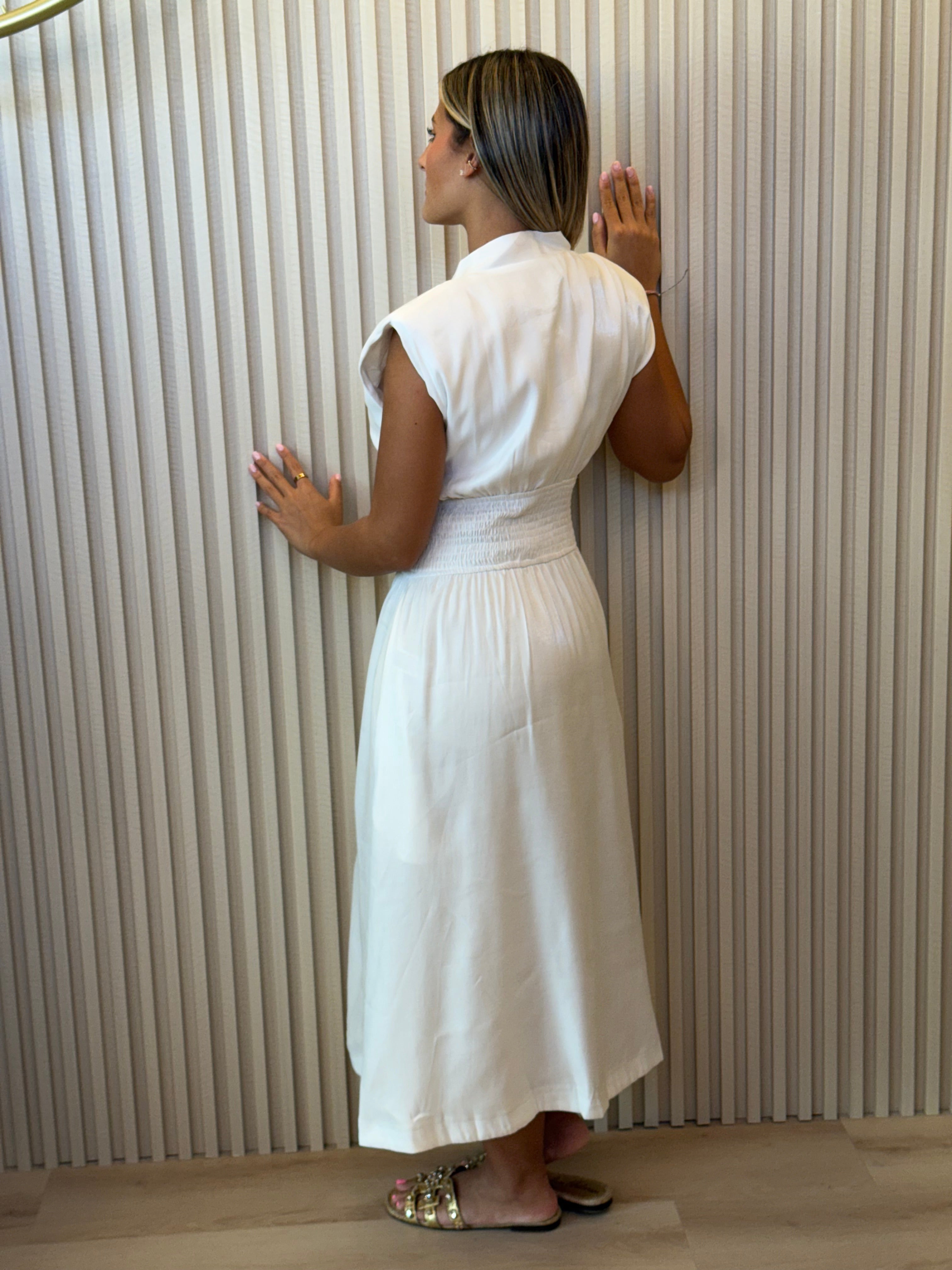 V-Neck Shoulder Padded Dress