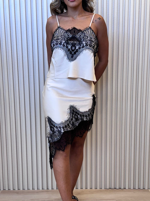 Champagne/Black Satin Lace Set