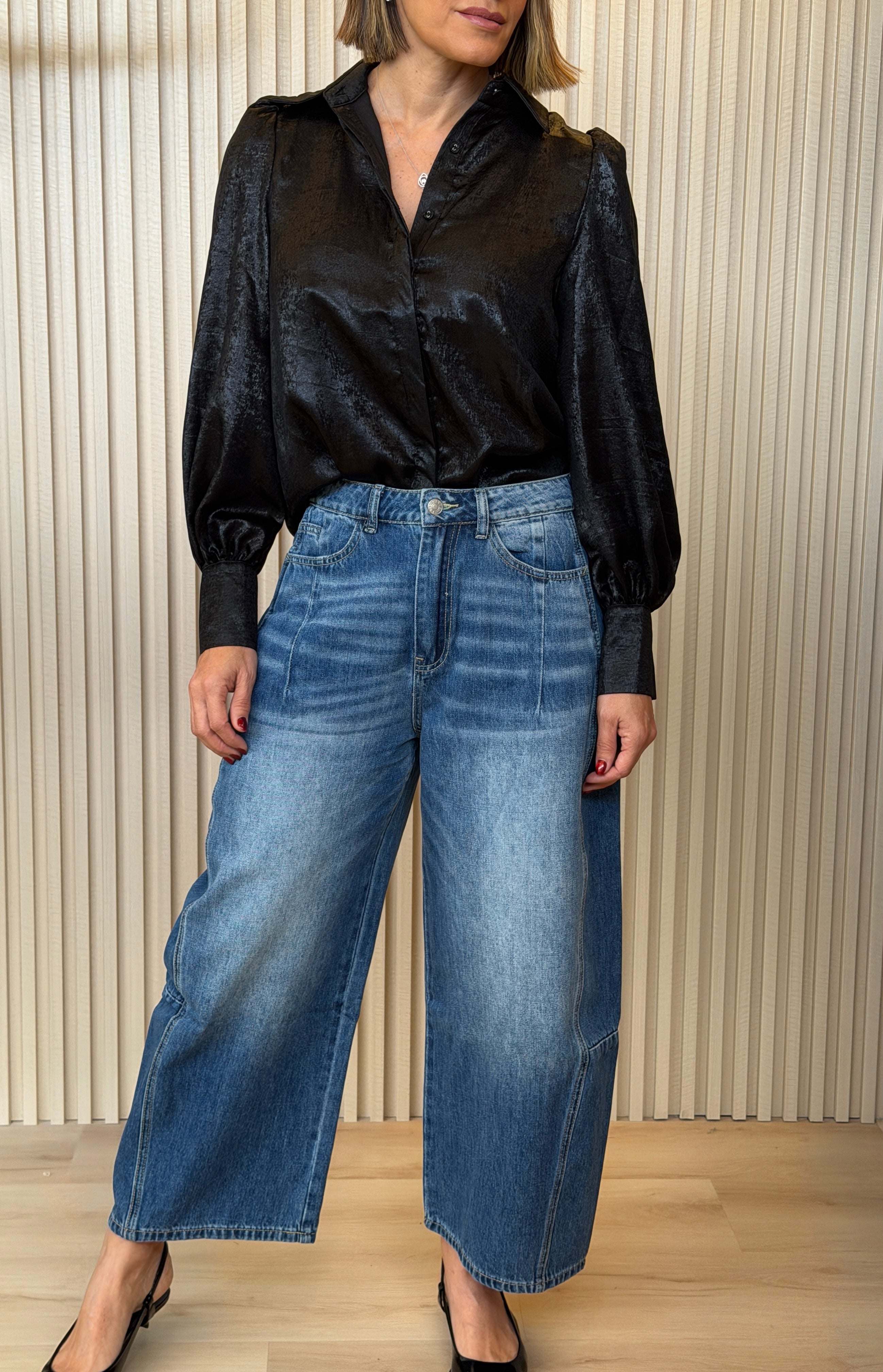 Metallic Button Down Blouse