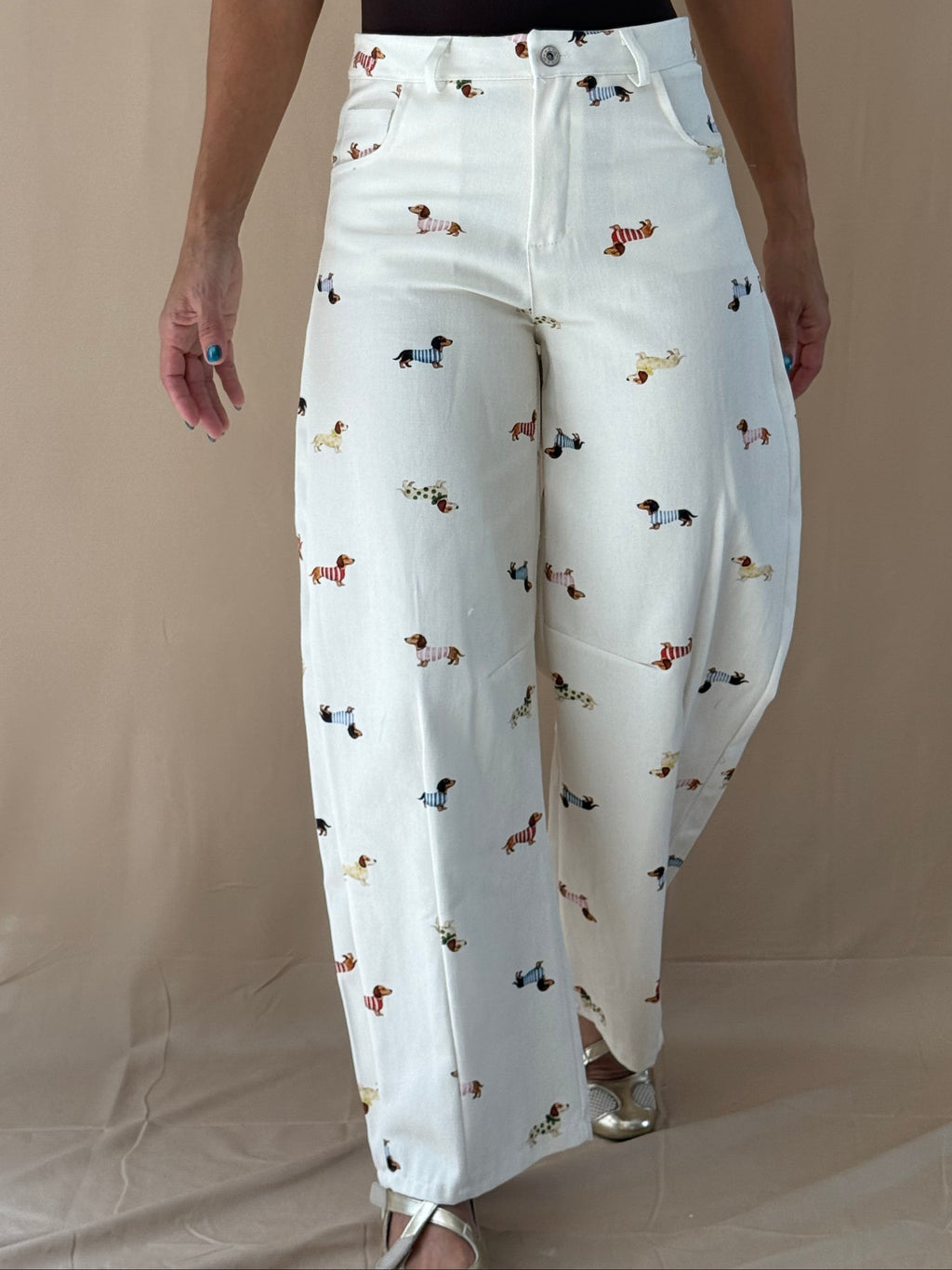 Denim Puppy Print Pants