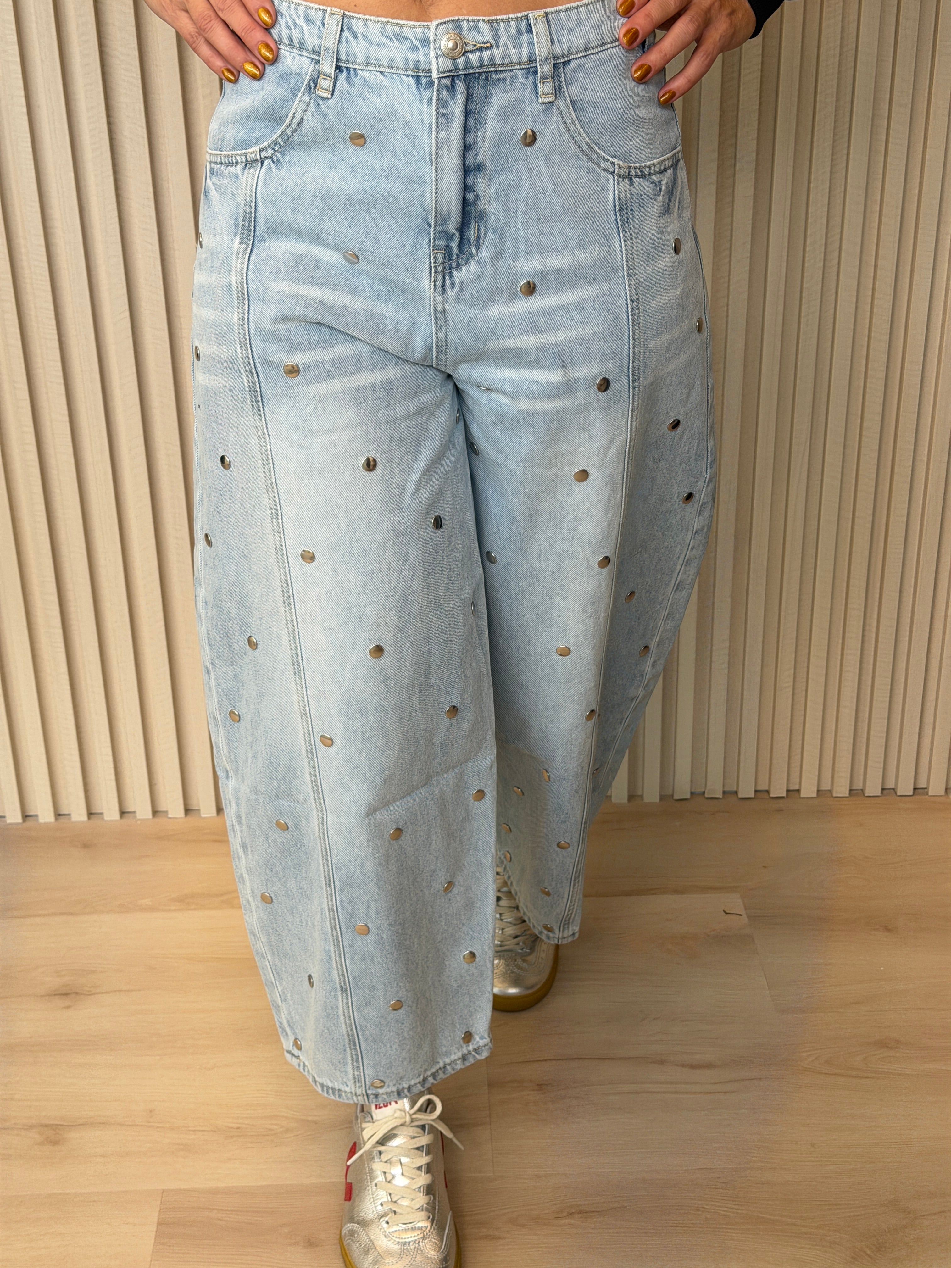 Studded Barrel Denim Pants