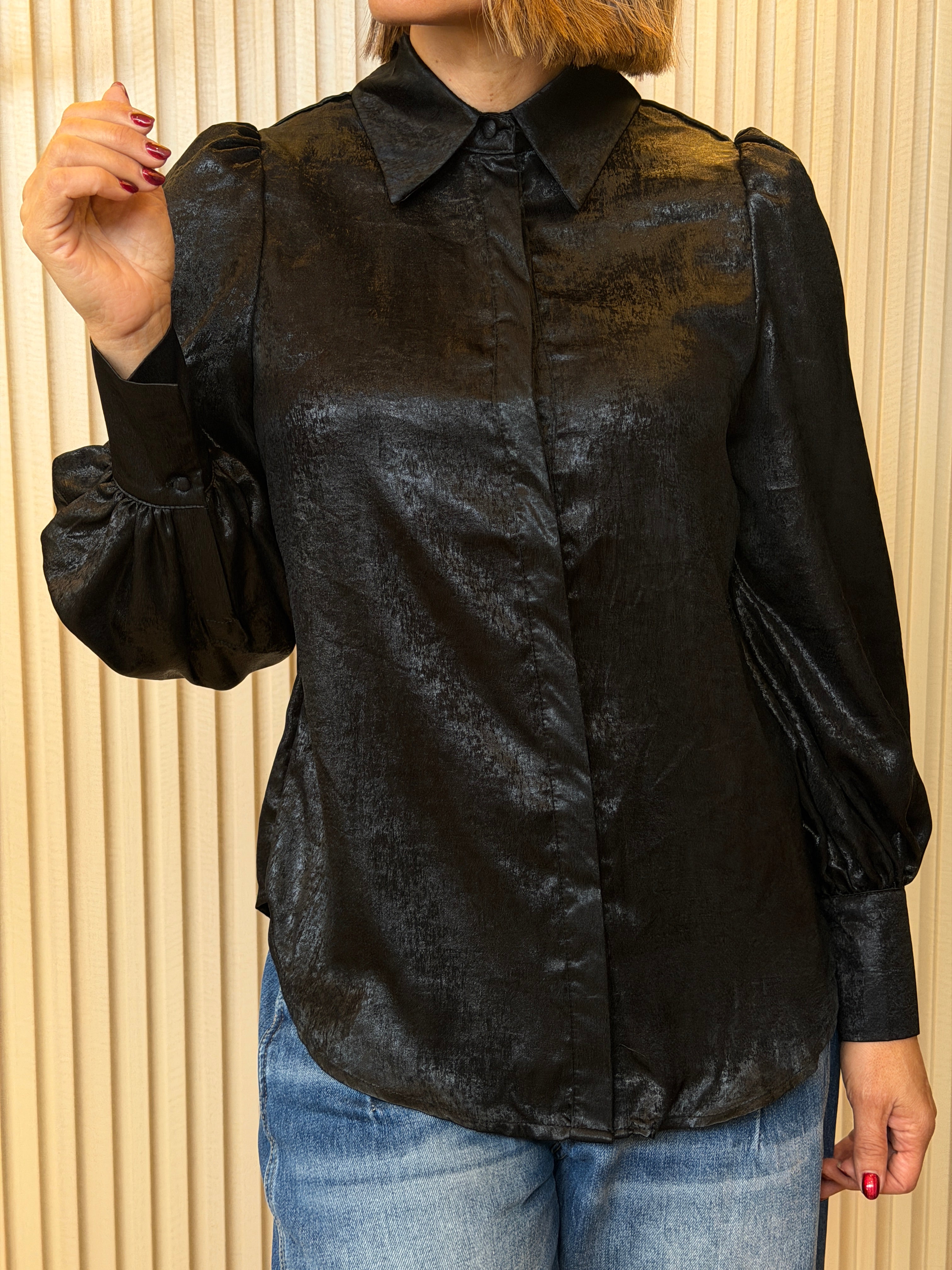 Metallic Button Down Blouse