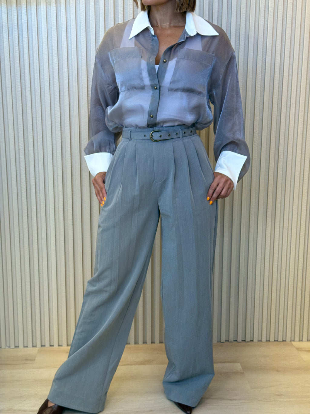 Long Contrast Cuff Sheer Set