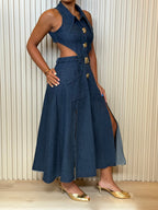 Cutout Denim Midi Dress