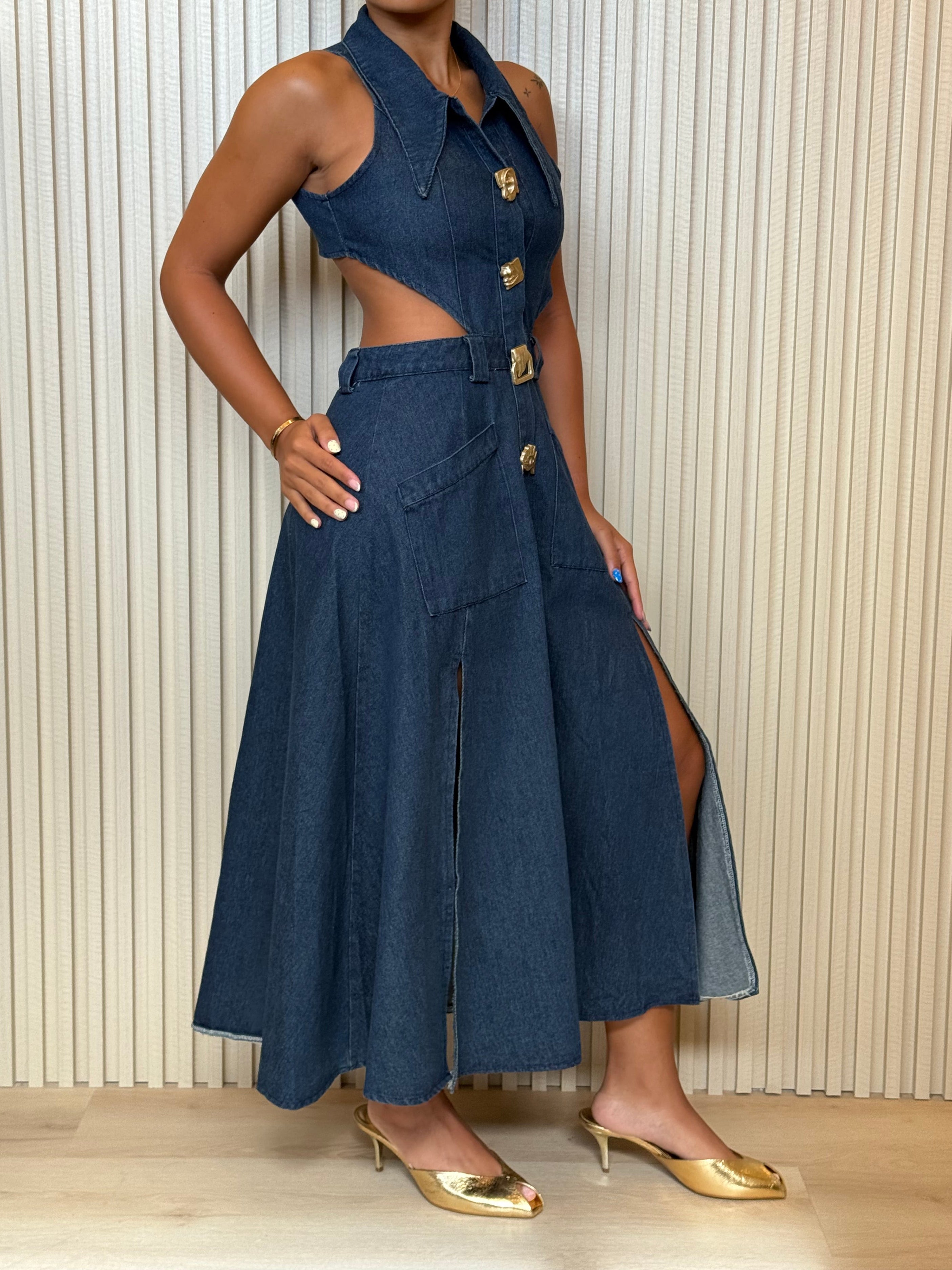 Cutout Denim Midi Dress