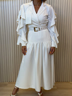Collared Long Ruffle Sleeve Dress