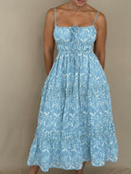 Floral Embroidered Tiered Midi Dress