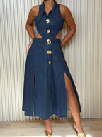 Cutout Denim Midi Dress