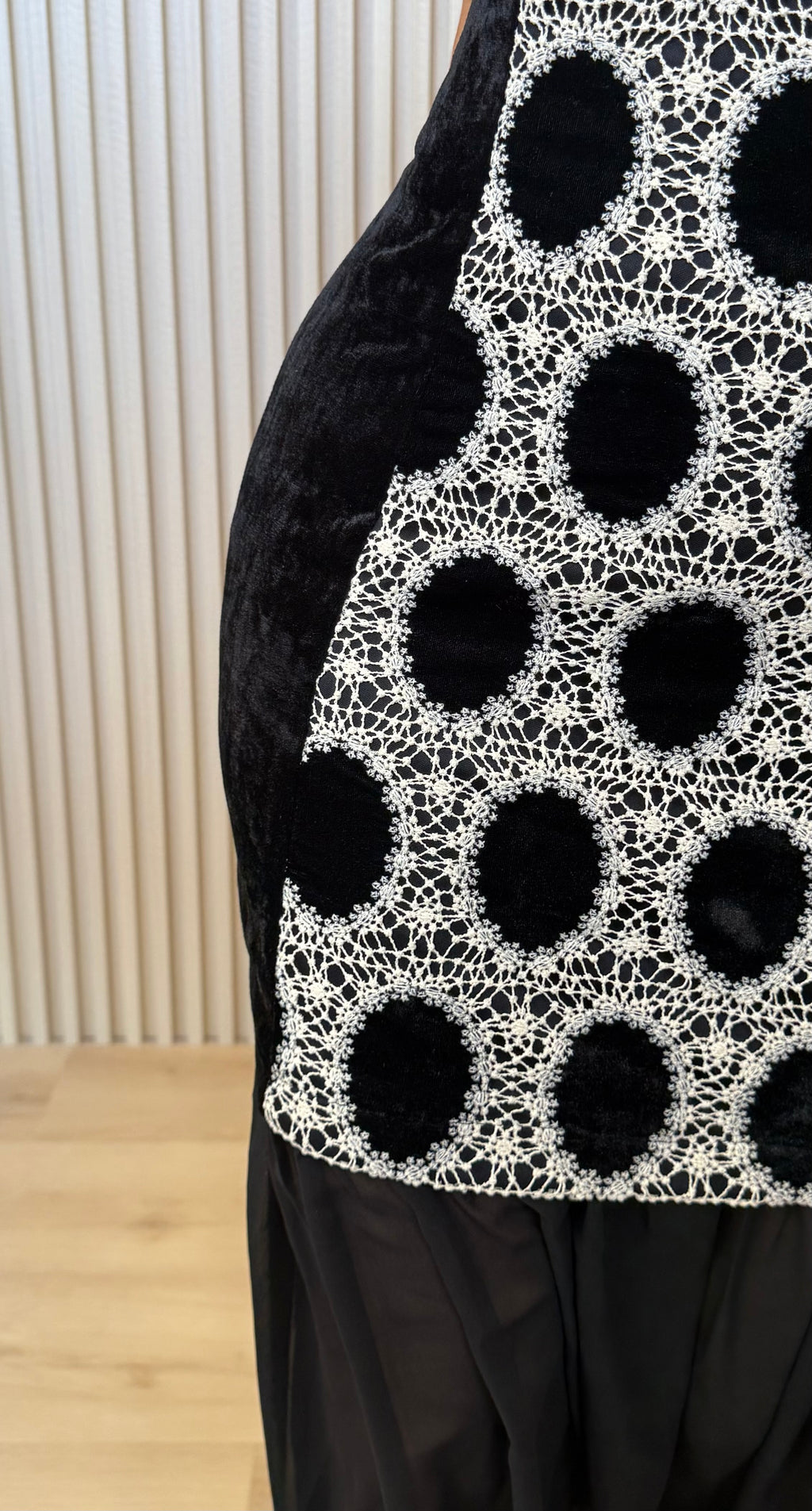 Black Velvet Crochet Mesh Hem Dress