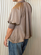 Mock Neck Band Puff Sleeve Blouse