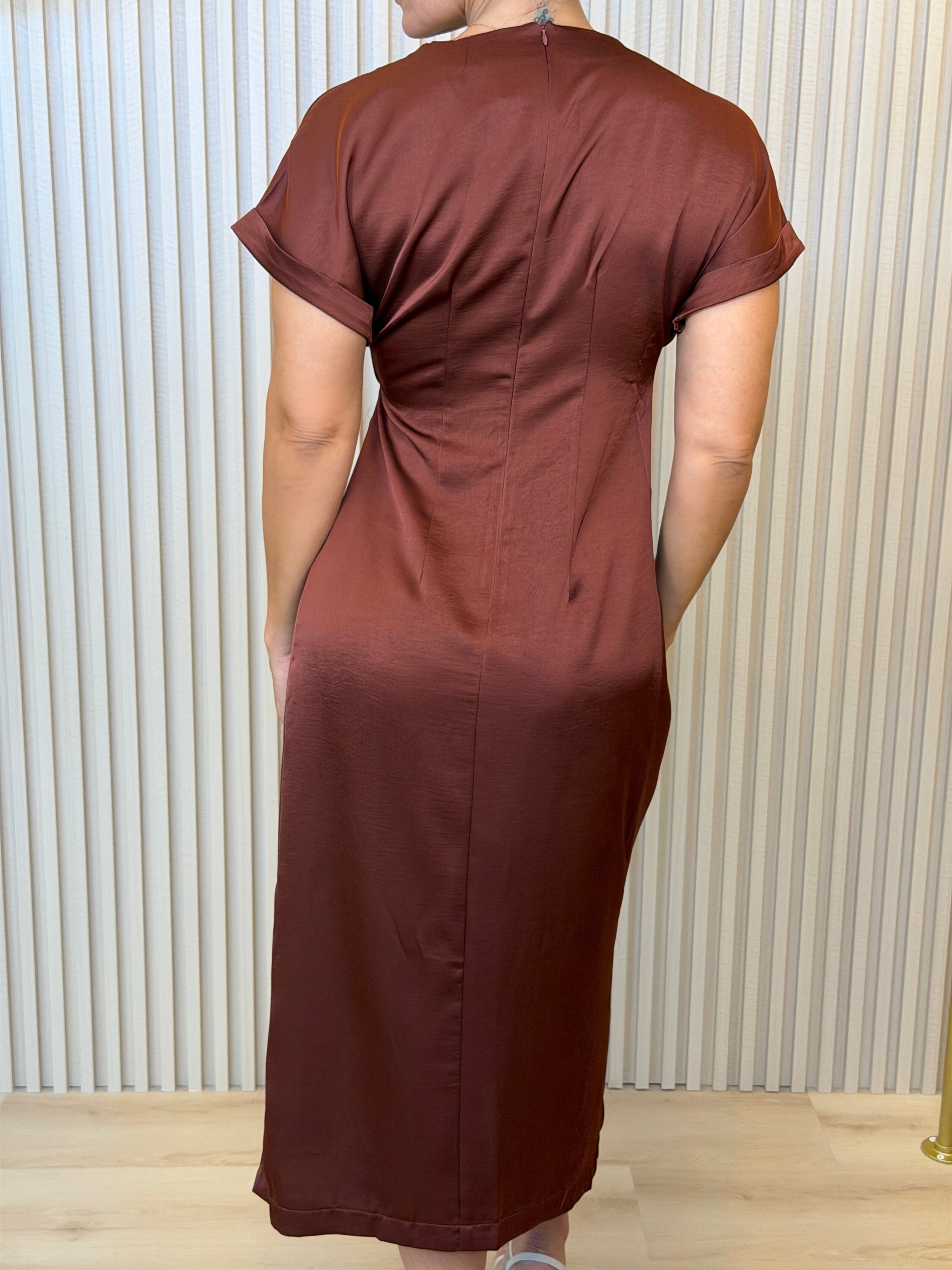 Satin Burdeos Midi Dress