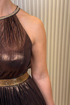 Metallic Open Back Maxi Dress