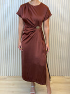 Satin Burdeos Midi Dress