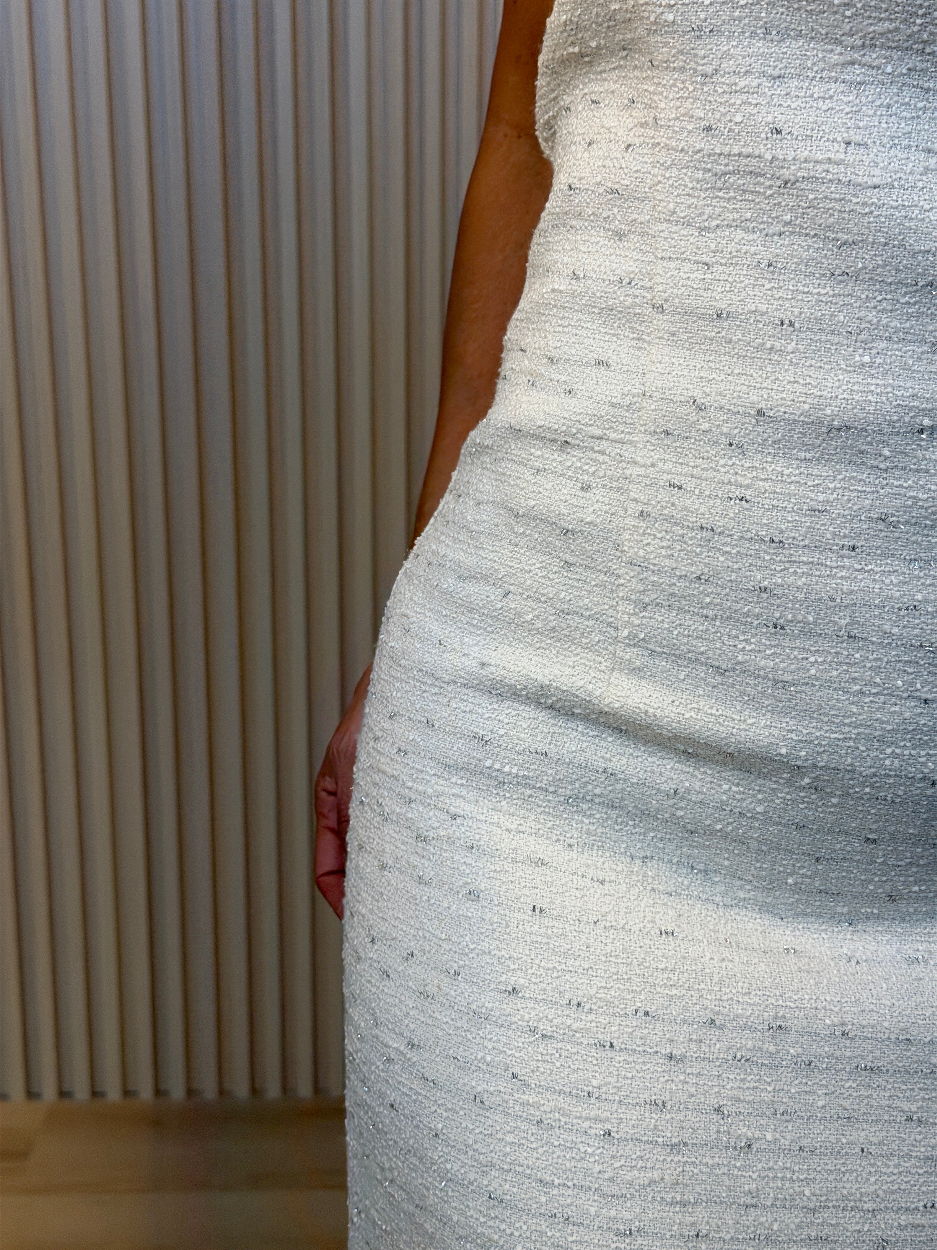 Tweed Strapless Dress With 3d Contrast