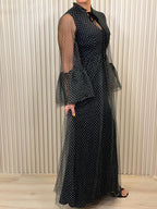 Polka Dot Mesh Layered Sleeve Maxi Dress