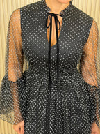 Polka Dot Mesh Layered Sleeve Maxi Dress