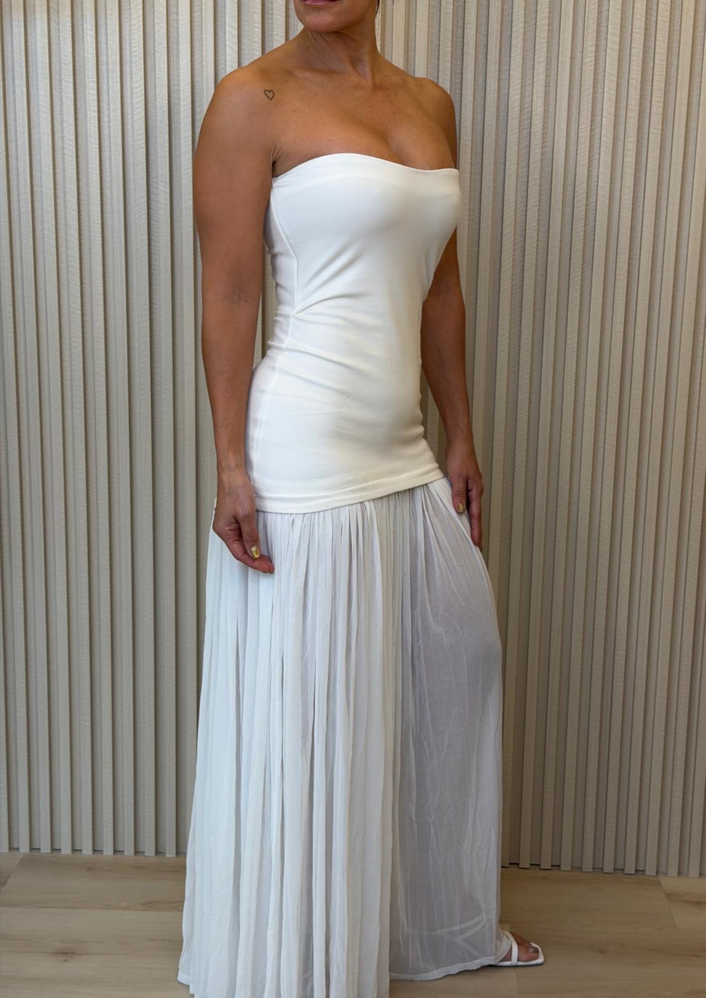 Tube Maxi Dress With Sheer Skirt